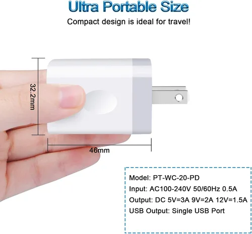 Vista 2 de Cargador de pared del USB C, tipo rápido pared del poder del bloque de la blanco-1
