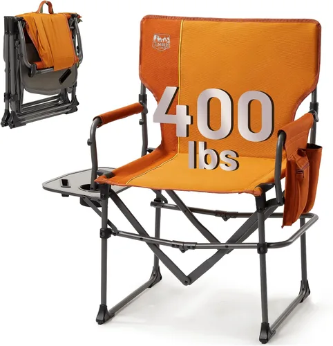 Vista 9 de TIMBER RIDGE Silla de camping resistente con tamaño compacto, silla de directores portátil con mesa auxiliar y bolsillo para camping, césped
