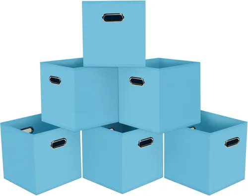 Vista 31 de Cubos de almacenamiento plegables negros, caja de almacenamiento de tela, cestas organizadoras con asas dobles para organizador del hogar (negro)