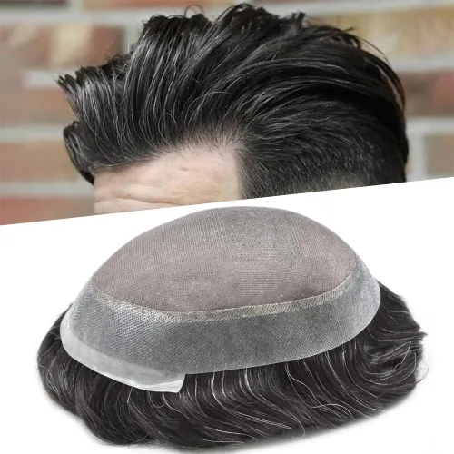 Vista 16 de Toupee For Men Hair Piece Fine Mono Hair System For Men Human Hair Mens Toupee Hair Piece For Men Hair Replacement Protesis Capilar 8x10 Medium