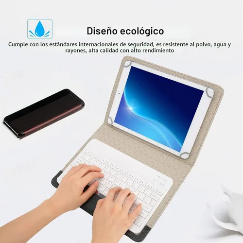 Vista 6 de Teclado Bluetooth con funda de poliuretano para Android iOS Smartphone, soporte para tableta de 9.7-10.1 pulgadas, cubierta universal de teclado
