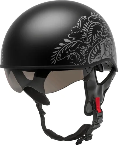 Vista 6 de GMAX HH-65 Naked Motorcycle Street Half Casco (rosa mate negro/plata, L)
