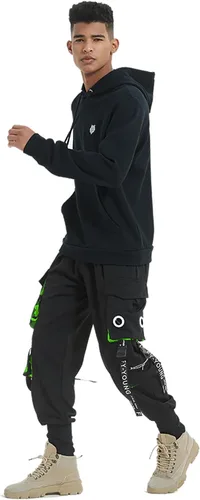 Vista 2 de Hello MrLin Pantalones deportivos para hombre, estilo punk, cargo, holgados, para hip hop, pantalones de harén, pantalones tácticos para atletismo