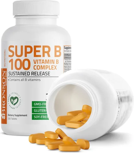 Vista 6 de Bronson Complejo de Vitamina B Super B 100 de Liberación Sostenida Contiene Todas las Vitaminas B (Vitamina B1, B2, B3, B6, B9 - Ácido Fólico, B12)