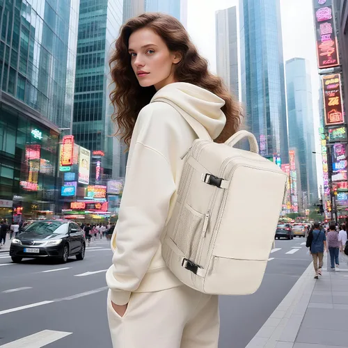 Vista 2 de Hanples Mochila de viaje para mujeres y hombres, mochila grande para artículos personales, mochila para laptop aprobada por la TSA Flight, Beige