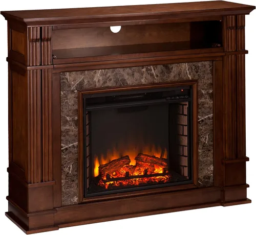 Vista 10 de SEI Furniture - Chimenea eléctrica Highgate Media con pantalla táctil - Diseño de transición, vidrio marrón y madera - Ideal para sala de estar