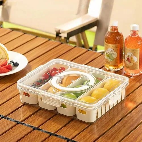 Vista 14 de Paquete de 3 Cajas Snackle Divididas Bandeja para Servir Verduras con Tapa Conservador de Ensaladas con 4 Cajas Removibles Contenedores