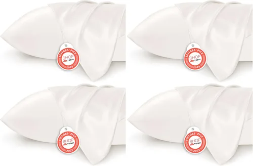 Vista 34 de Bedsure Paquete de 2 fundas de almohada de satén similares a las fundas de almohada de seda tamaño estándar, funda de almohada para mujeres que