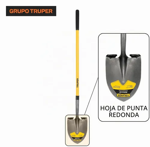 Vista 3 de Truper 31198, Tru Pro - Pala de punta redonda, mango de fibra de vidrio, empuñadura de 10 pulgadas, 48 pulgadas