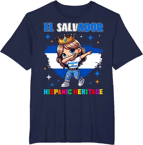Vista 51 de Camiseta infantil El Salvador Dabbing Girl Hispanic Heritage Celebration, Negro