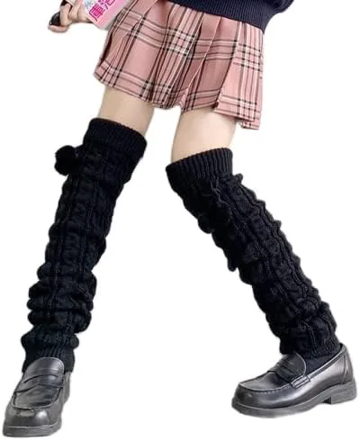 Vista 2 de NUFIWI Harajuku - Calcetines largos de punto gótico Lolita japonesa, polainas, polainas góticas hasta la rodilla, calcetines de invierno