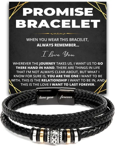 Vista 13 de Pulsera Promesa Para Él, Pulsera de Cuero Trenzado y Acero Inoxidable con Infinito, Letra "Te Amo Para Siempre", Regalos de Promesa Para Hombre