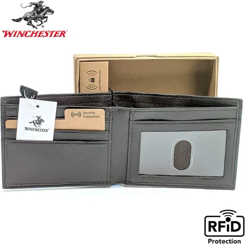 Vista 3 de Winchester billete RFID carteras para hombres de cuero genuino grano completo, ranura delgada para tarjeta con ventana de identificación ligero
