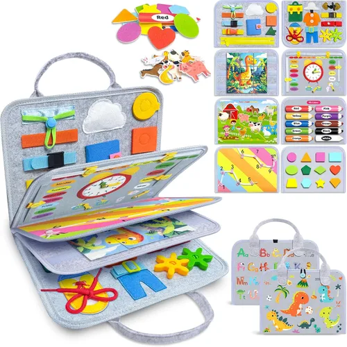 Vista 8 de Gojmzo Busy Board Juguetes Montessori para Niños Pequeños y Niñas Regalos, Juguetes Sensoriales para Niños Pequeños, Actividades Educativas de Viaje