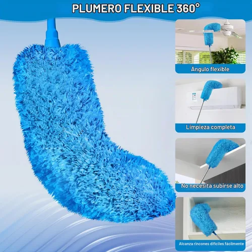 Vista 5 de JEHONN Plumero con poste de extensión de 100 pulgadas para limpiar ventilador de techo alto, removedor de polvo de plumas de microfibra extensible