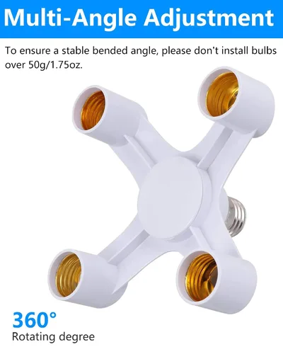 Vista 3 de Divisor de enchufe de bombilla, 4 en 1 E26/E27 adaptador de enchufe de bombilla múltiple, convertidor divisor de enchufe de luz para LED, bombillas