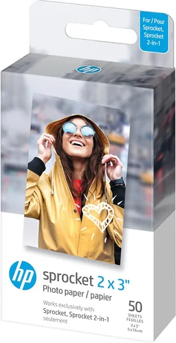 Vista 3 de Impresora fotográfica instantánea para smartphone HP Sprocket 2x3" (negra) y papel fotográfico adhesivo HP Sprocket 2x3" Premium Zink (50 hojas)