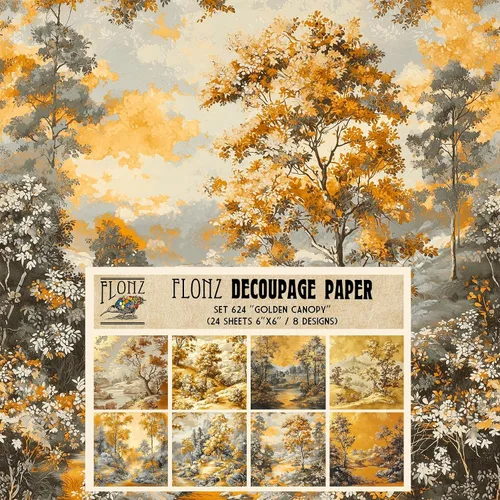 Vista 4 de Decoupage - Paquete de papel (24 hojas de 6 x 6 pulgadas), místico bosque nevado ~ árboles estilizados en colores profundos de invierno, cielos