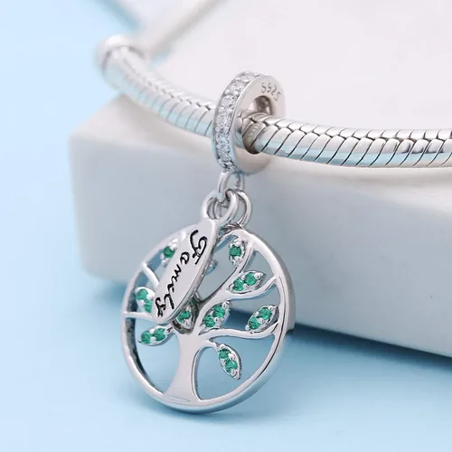 Vista 2 de SOUKISS Abalorio de plata de ley 925 con diseño de árbol de la vida familiar para pulsera europea