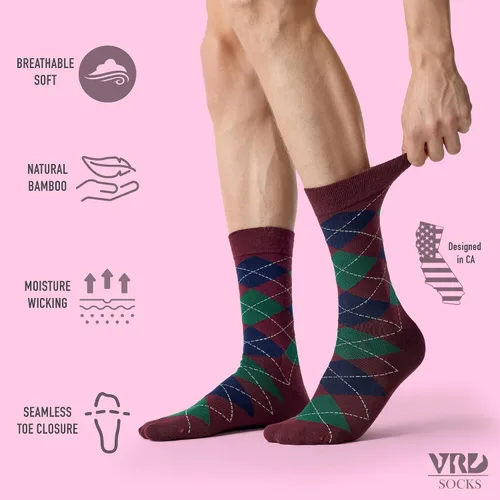 Vista 2 de VRD SOCKS Men's Bamboo Dress Socks, 5-Pack of Assorted Patterned Mid Calf Socks for Men, Mens Crew Socks, Men Socks Size 8-13