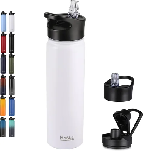 Vista 44 de HASLE OUTFITTERS Botella de agua aislada de 22 onzas, botella de agua de acero inoxidable de doble pared de boca ancha con tapa de popote y tapa