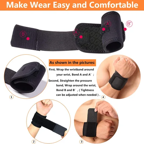 Vista 8 de Muñequera, paquete de 2 muñequeras para túnel carpiano para mujeres y hombres. Correas de muñeca para levantamiento de pesas, entrenamiento y alivio