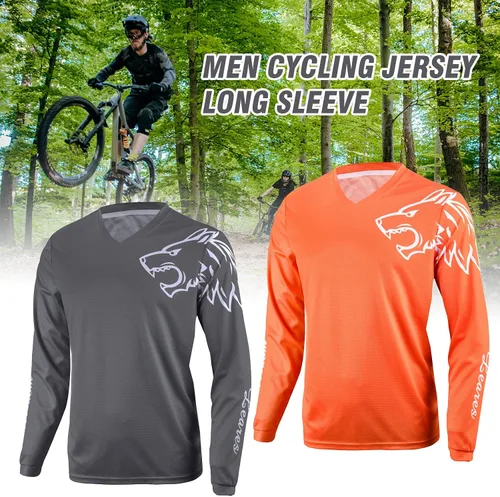 Vista 5 de Camisetas de ciclismo de montaña para hombre, manga larga, MTB Off-Road Motocross Jersey de secado rápido y absorbe la humedad