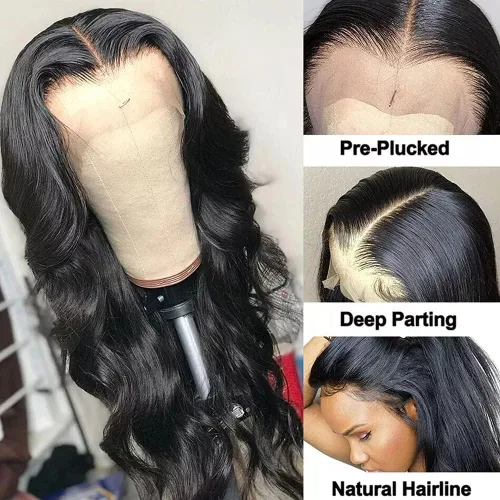 Vista 3 de Pelucas de cabello humano ondulado con encaje frontal de 13 x 4 HD, predepilada con Baby Hair, pelucas de cabello humano sin pegamento para mujeres