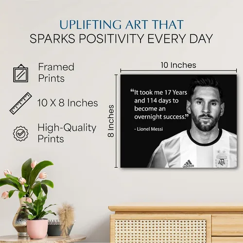 Vista 2 de El Camino del Éxito de Messi - 17 Años - Arte de Pared Inspirador con Cita de Fútbol - Decoración de Pared Motivacional para Dormitorio, Hogar