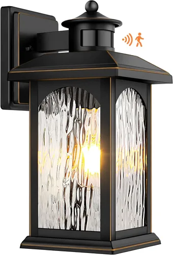 Vista 9 de Aplique de pared marrón con sensor de movimiento para exteriores, iluminación inteligente del atardecer al amanecer, luces de pared de bronce