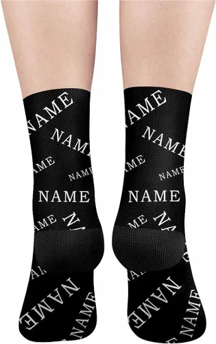 Vista 3 de Artsadd Calcetines personalizados con texto y foto de nombre Tu texto en color sólido Negro Personalizado Divertido Crew Sock Regalos