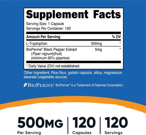 Vista 2 de Nutricost L-triptófano 500 mg, 120 cápsulas (2 botellas)