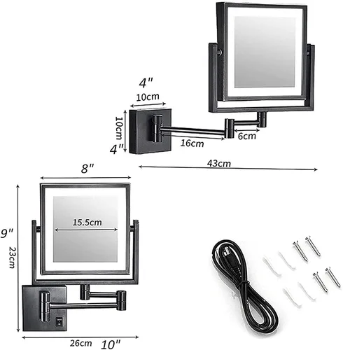 Vista 4 de FIDEMM Espejo de maquillaje recargable para montaje en pared, espejo de maquillaje iluminado con luces y aumento, 8 pulgadas, doble cara, 360