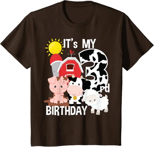 Vista 40 de Camiseta con diseño de animales de granja con texto en inglés "It's My 3rd Birthday" Negro