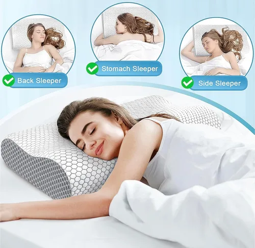 Vista 2 de Almohada ortopédica de espuma viscoelástica, almohada ergonómica de apoyo cervical para alivio del dolor de cuello y hombros, almohada suave