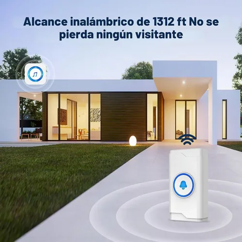 Vista 2 de SURFOU Timbre inalámbrico para puerta, impermeable, fácil de instalar - Alcance de 1300 pies, 55 melodías, 5 niveles de volumen ajustables - Luz LED