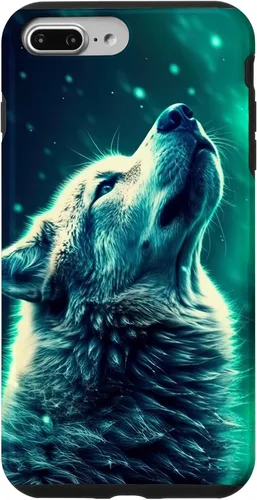 Vista 12 de Howling Wolf in Night Green Northern Lights Wolves Dog Lover Case for iPhone 16