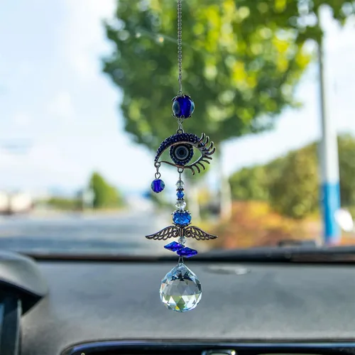 Vista 6 de Atrapasoles de ángel azul para decoración de mal de ojo, dije de mal de ojo colgante para ventana de coche, regalo de Navidad, decoración del hogar