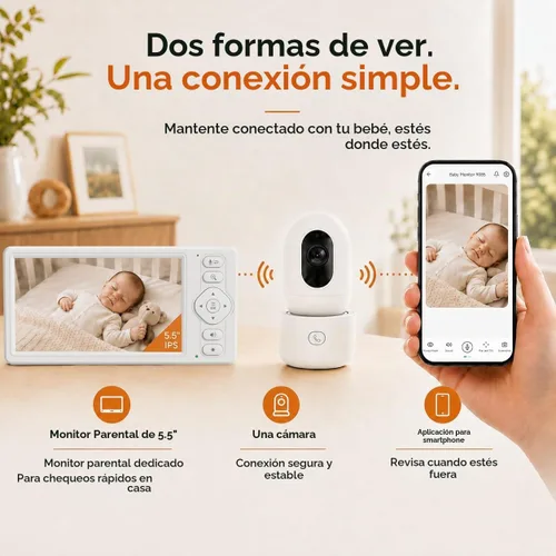 Vista 12 de Blemil Monitor de bebé WiFi inteligente de 5.5 pulgadas con cámara y audio