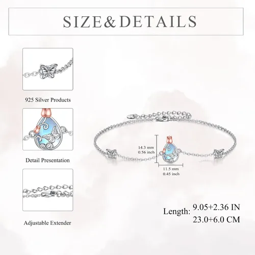Vista 4 de AOBOCO Tobillera de plata de ley para mujer, pulsera de tobillo de ojo turco de mariposa de cristal, libélula