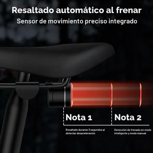 Vista 6 de Luz trasera inteligente para bicicleta, encendido/apagado automático, luz trasera con detección de freno, luz trasera de bicicleta recargable USB C