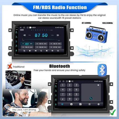 Vista 3 de [2+64G] Android 15 Radio de coche estéreo para Ford F150/F250/F350 2004-2014 con Carplay inalámbrico, pantalla táctil de 7 pulgadas estéreo