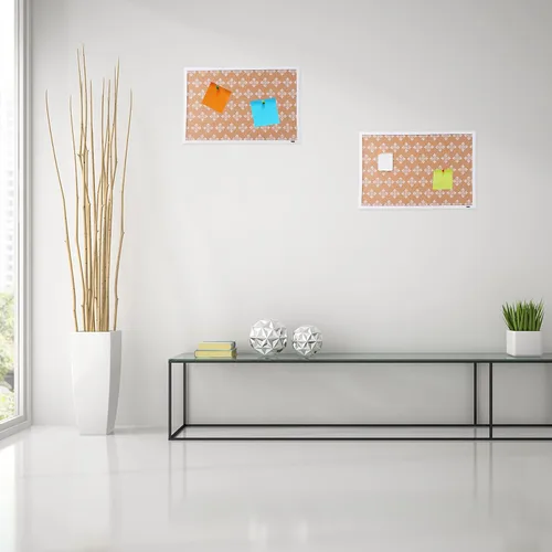 Vista 4 de SUNGIFT Tablero de corcho para pared con marco de 36 x 24 pulgadas, diseño floral, azulejos de corcho largo de corcho con pines, tableros de corcho