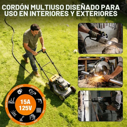 Vista 9 de Cable de extensión para exteriores calibre 12/3, 50 pies, resistente al Negro