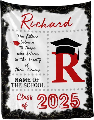 Vista 16 de MyPupSocks Manta personalizada para regalo de graduación, felicitaciones clase de 2025, manta azul personalizada de forro polar 2025 para hermana