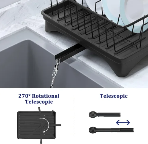 Vista 6 de Aonee Escurridor de platos, escurridor de platos con escurridor, soporte para cubiertos, escurridor de platos para encimera de cocina