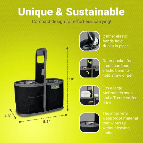 Vista 5 de meori Portabebidas reutilizable para 2 tazas, portador de tazas para llevar, plegable, portador de café con asa para vino, cócteles, organizador