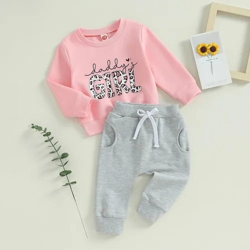Vista 3 de Conjunto de sudadera con letras de leopardo para recién nacido, ropa de otoño e invierno