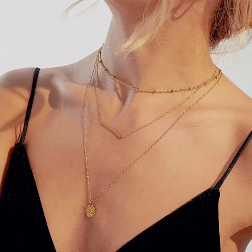 Vista 2 de Collares delicados para mujer, collares en capas, collar de gargantilla chapado en oro, joyería para mujer