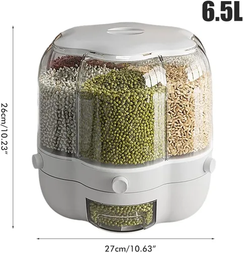 Vista 6 de Enfudid Contenedor de almacenamiento de granos para alimentos, dispensador de arroz de 6 rejillas de gran capacidad, caja de almacenamiento